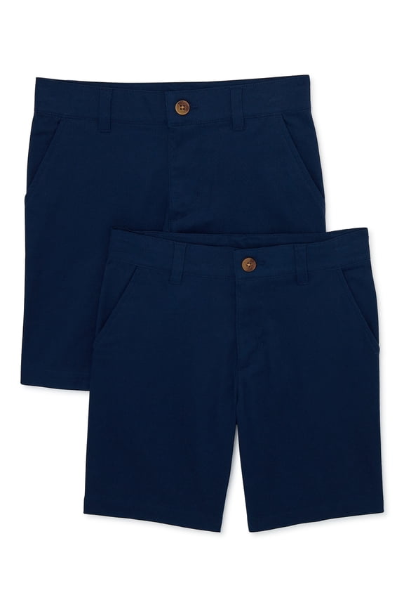 Boys School Uniform Flat Front Shorts, 2-Pack, Sizes 4-18 & Husky