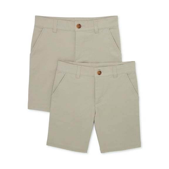 Wonder Nation Boys School Uniform Flat Front Shorts, 2-Pack, Sizes 4-18 & Husky