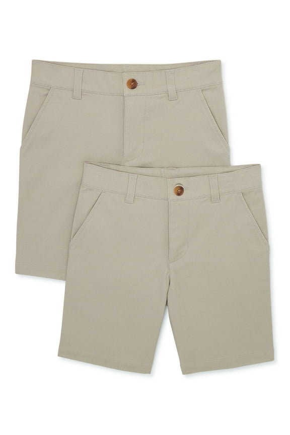 Boys School Uniform Flat Front Shorts, 2-Pack, Sizes 4-18 & Husky