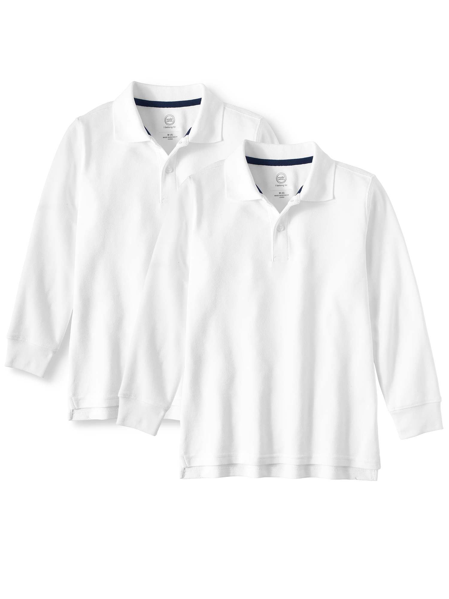 Wonder Nation Boys School Uniform Long Sleeve Double Pique Polo Shirt, 2 Pack Value Bundle, Sizes 4-18 & Husky - image 1 of 1