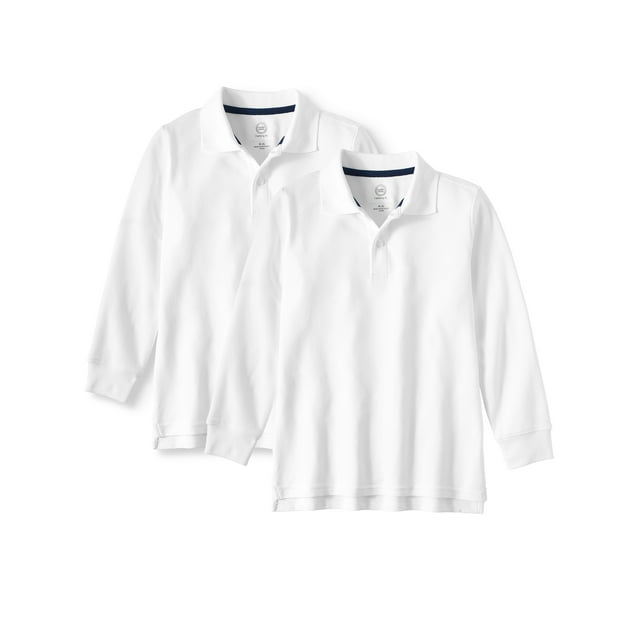 Wonder Nation Boys School Uniform Long Sleeve Double Pique Polo Shirt, 2 Pack Value Bundle, Sizes 4-18 & Husky