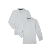 Wonder Nation Boys School Uniform Long Sleeve Pique Polo Shirt, 2-Pack, Sizes 4-18 & Husky