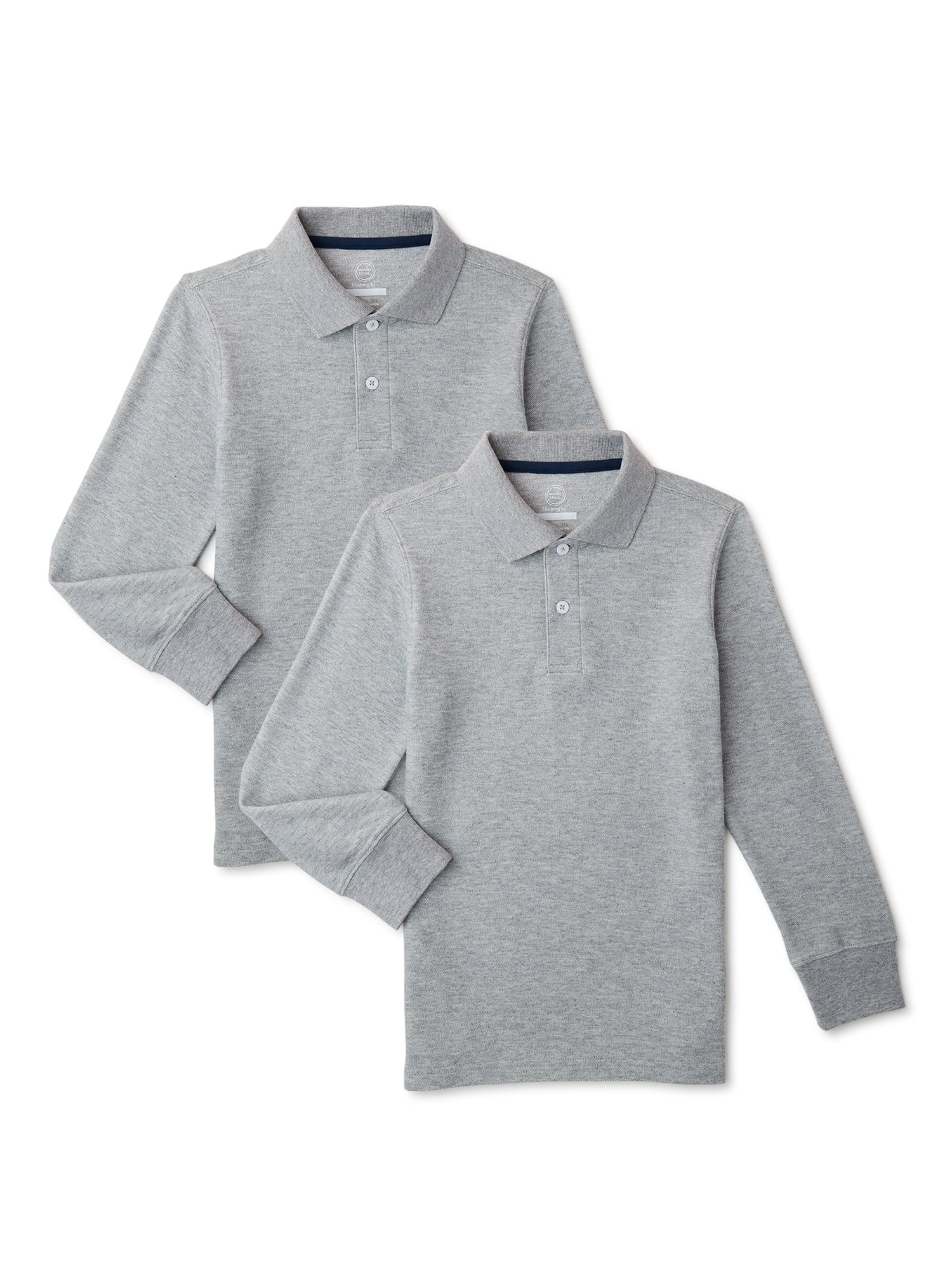 Wonder Nation Boys School Uniform Long Sleeve Pique Polo Shirt, 2-Pack, Sizes 4-18 & Husky