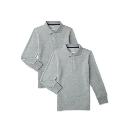 Wonder Nation Boys School Uniform Long Sleeve Pique Polo Shirt, 2-Pack, Sizes 4-18 & Husky
