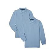 Wonder Nation Boys School Uniform Long Sleeve Pique Polo Shirt, 2-Pack, Sizes 4-18 & Husky