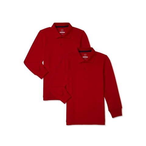 Boys School Uniform Long Sleeve Pique Polo Shirt, 2-Pack, Sizes 4-18 & Husky