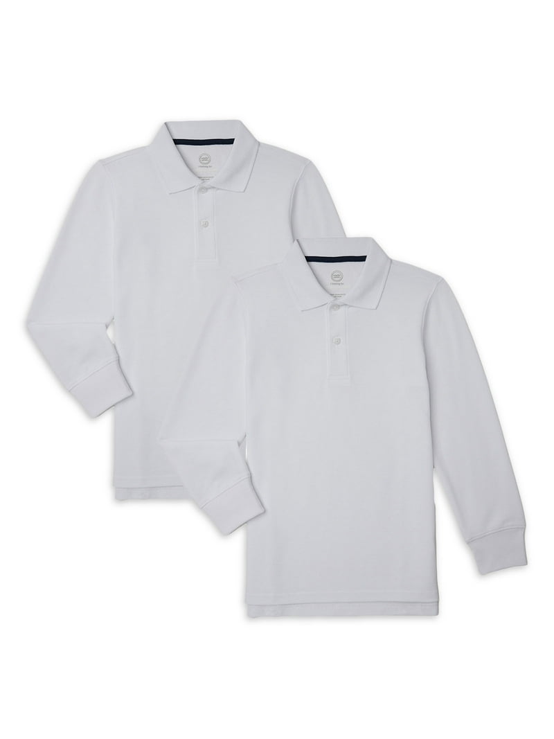 Wonder Nation Boys School Uniform Long Sleeve Pique Polo Shirt, 2