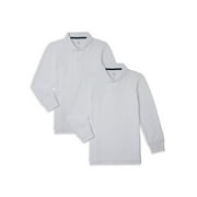 WONDER NATION Boys School Uniform Long Sleeve Pique Polo Shirt, 2-Pack, Sizes 4-18 & Husky