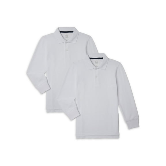 Wonder Nation Boys School Uniform Long Sleeve Pique Polo Shirt, 2-Pack, Sizes 4-18 & Husky