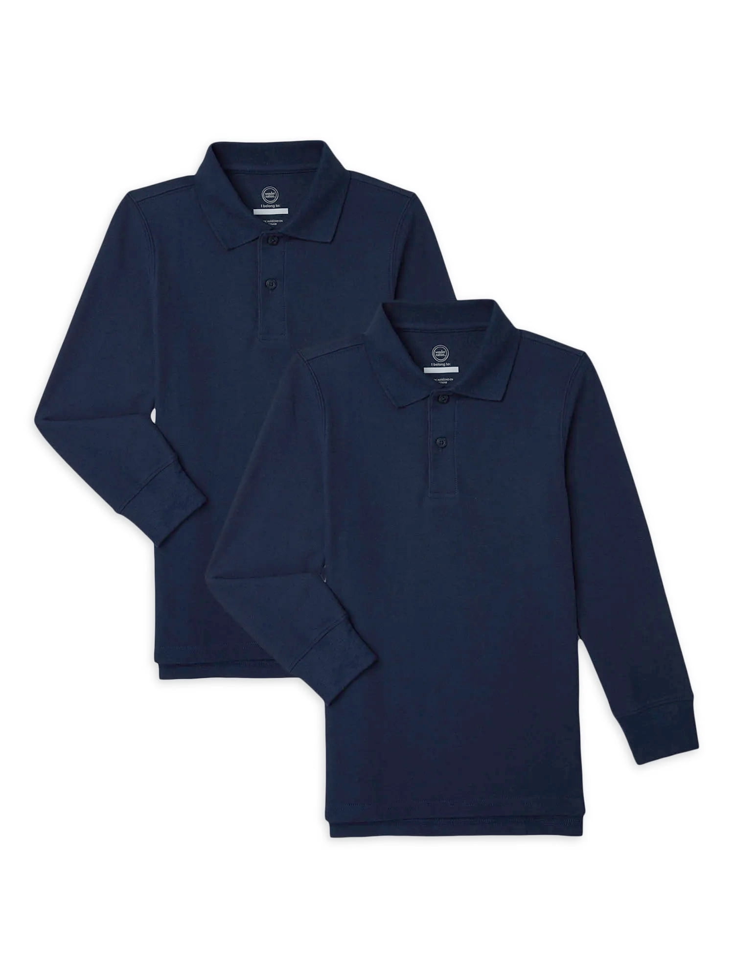Wonder Nation Boys School Uniform Long Sleeve Pique Polo Shirt, 2-Pack, Sizes 4-18 & Husky