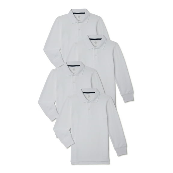 Wonder Nation Boys School Uniform Long Sleeve Pique Polo Shirt, 4-Pack, Sizes 4-18