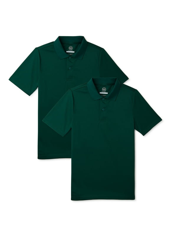 Boys School Uniform Short Sleeve Performance Polo Shirt, 2-Pack, Sizes 4-18 & Husky