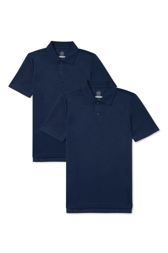 Boys School Uniform Short Sleeve Performance Polo Shirt, 2-Pack, Sizes 4-18 & Husky