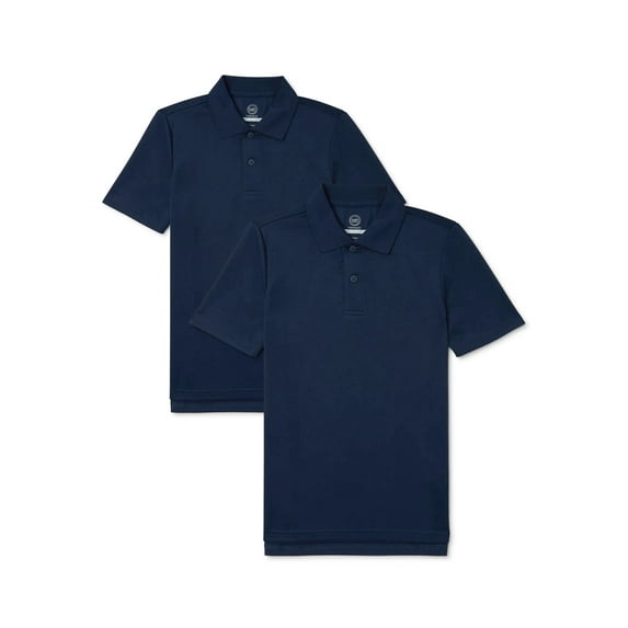 Wonder Nation Boys School Uniform Short Sleeve Performance Polo Shirt, 2-Pack, Sizes 4-18 & Husky