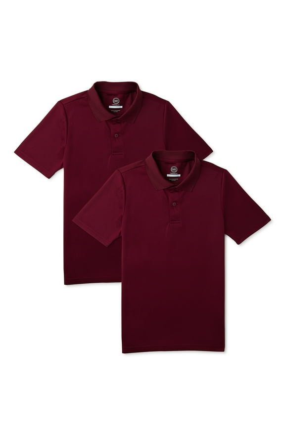 Boys School Uniform Short Sleeve Performance Polo Shirt, 2-Pack, Sizes 4-18 & Husky