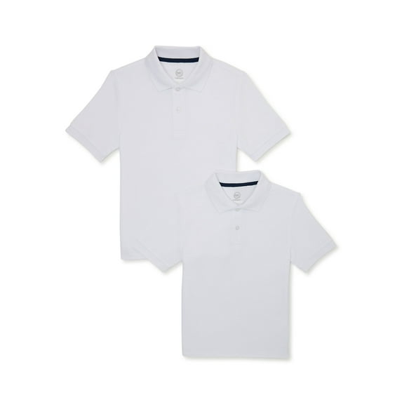 Wonder Nation Boys School Uniform Pique Polo Shirts with Short Sleeves, 2-Pack, Sizes 4-18 & Husky