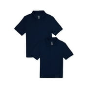 Wonder Nation Boys School Uniform Pique Polo Shirts with Short Sleeves, 2-Pack, Sizes 4-18 & Husky