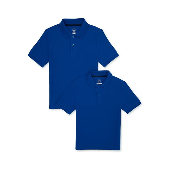 Wonder Nation Boys School Uniform Pique Polo Shirts with Short Sleeves, 2-Pack, Sizes 4-18 & Husky