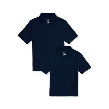 Wonder Nation Boys School Uniform Pique Polo Shirts with Short Sleeves, 2-Pack, Sizes 4-18 & Husky