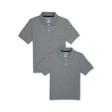 Wonder Nation Boys School Uniform Pique Polo Shirts with Short Sleeves, 2-Pack, Sizes 4-18 & Husky