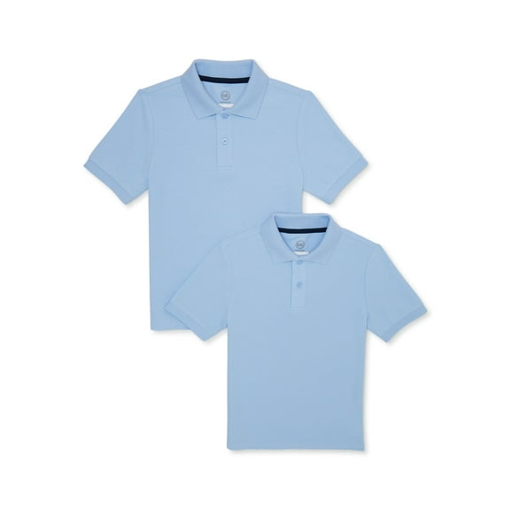 Wonder Nation Boys School Uniform Pique Polo Shirts with Short Sleeves, 2-Pack, Sizes 4-18 & Husky