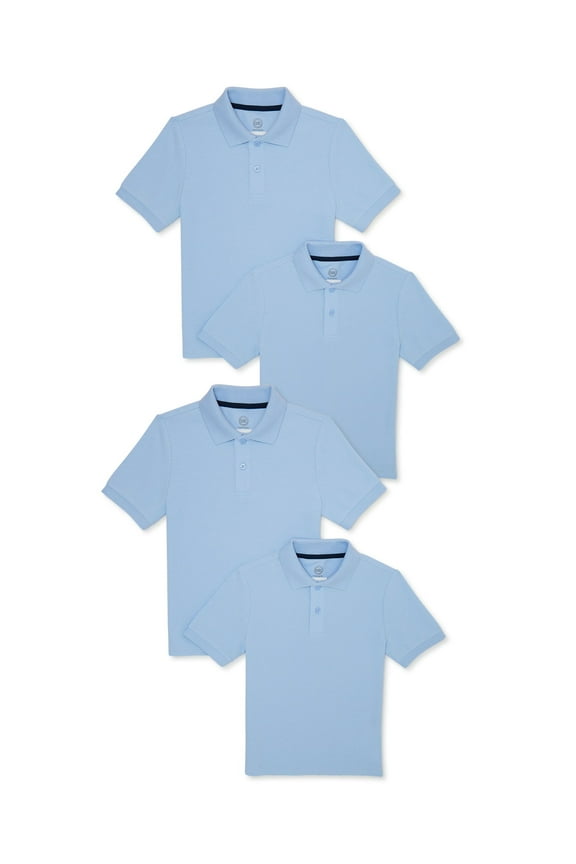Boys School Uniform Pique Polo Shirts with Short Sleeves, 4-Pack, Sizes 4-18