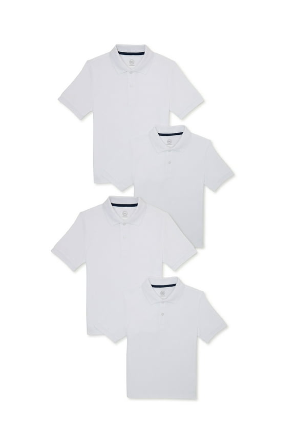 Boys School Uniform Pique Polo Shirts with Short Sleeves, 4-Pack, Sizes 4-18