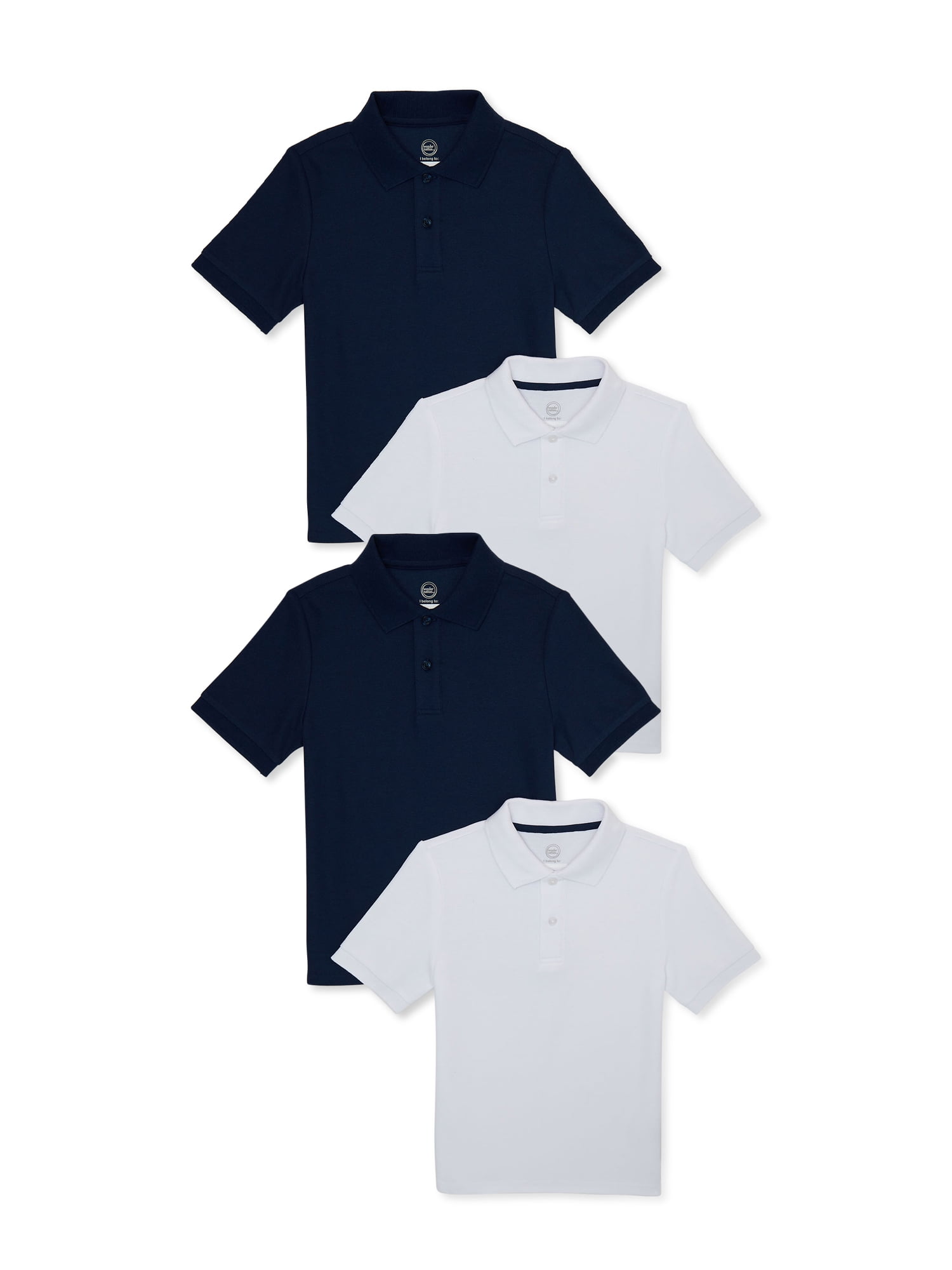 Wonder Nation Boys School Uniform Pique Polo Shirts with Short Sleeves, 4-Pack, Sizes 4-18