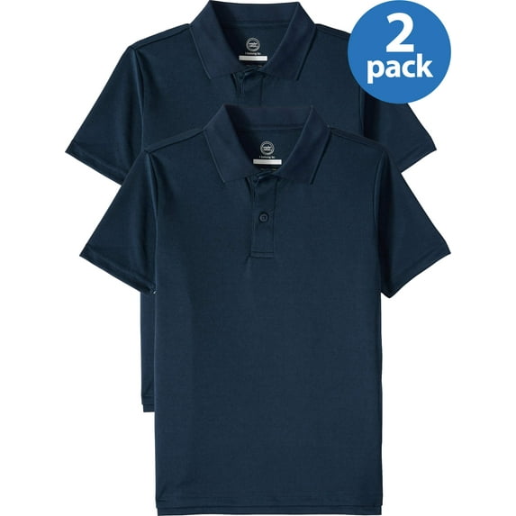 Wonder Nation Boys School Uniform Short Sleeve Performance Polo Shirt, 2-Pack Value Bundle, Sizes 4-18 & Husky