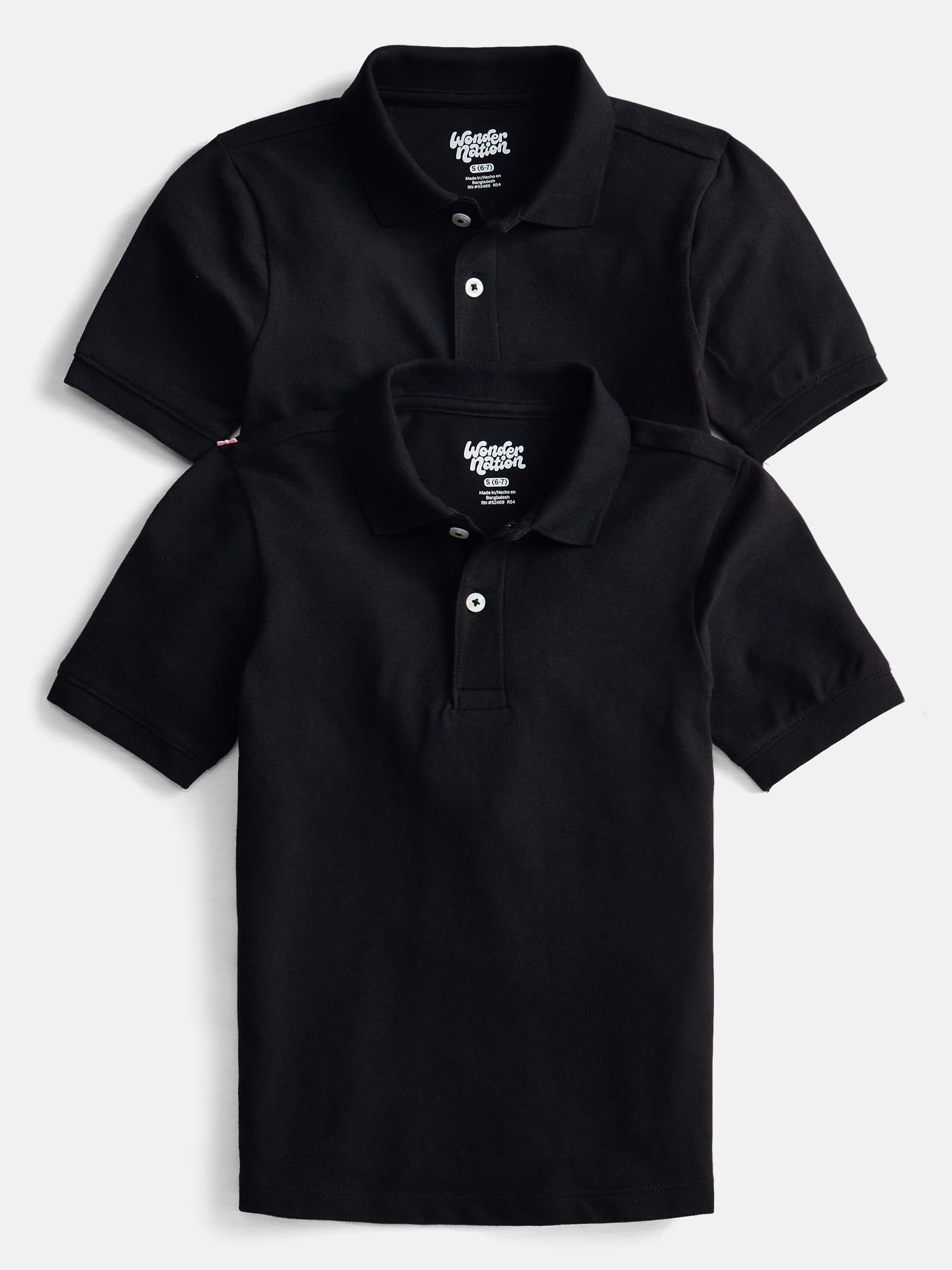 Wonder Nation Boys School Uniform Short Sleeve Pique Polo Shirt, 2-Pack, Size 4-18 & Husky