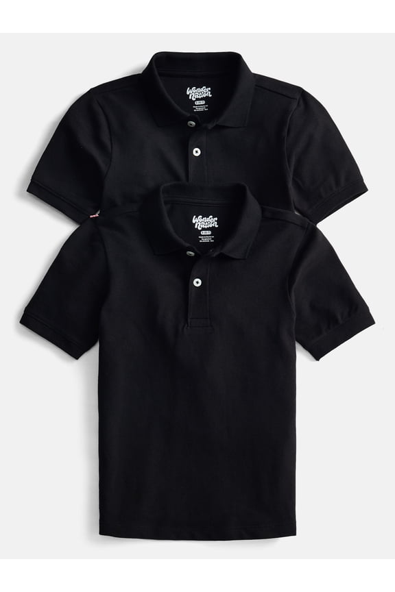 Boys School Uniform Short Sleeve Pique Polo Shirt, 2-Pack, Size 4-18 & Husky