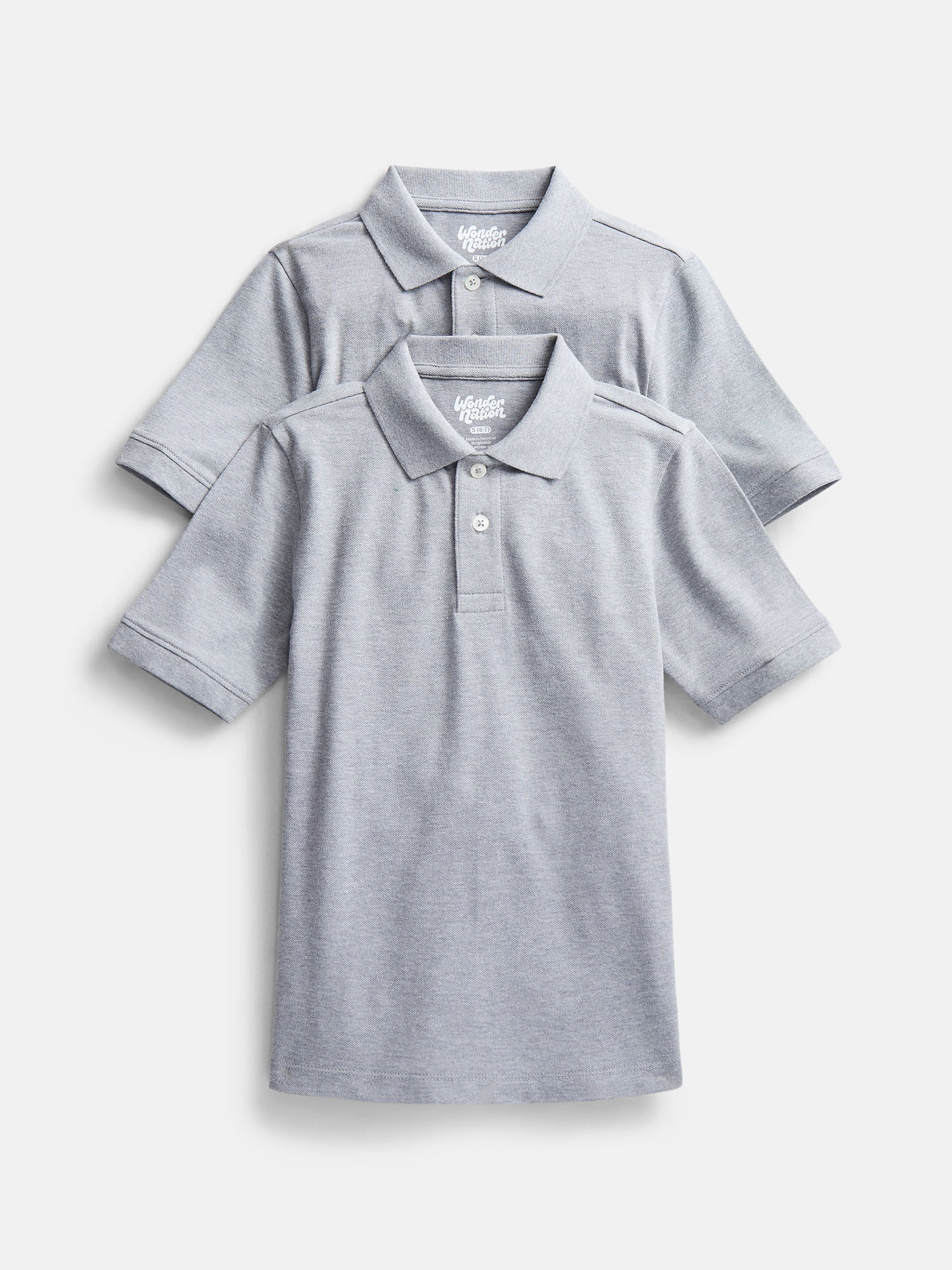 Wonder Nation Boys School Uniform Short Sleeve Pique Polo Shirt, 2-Pack, Size 4-18 & Husky