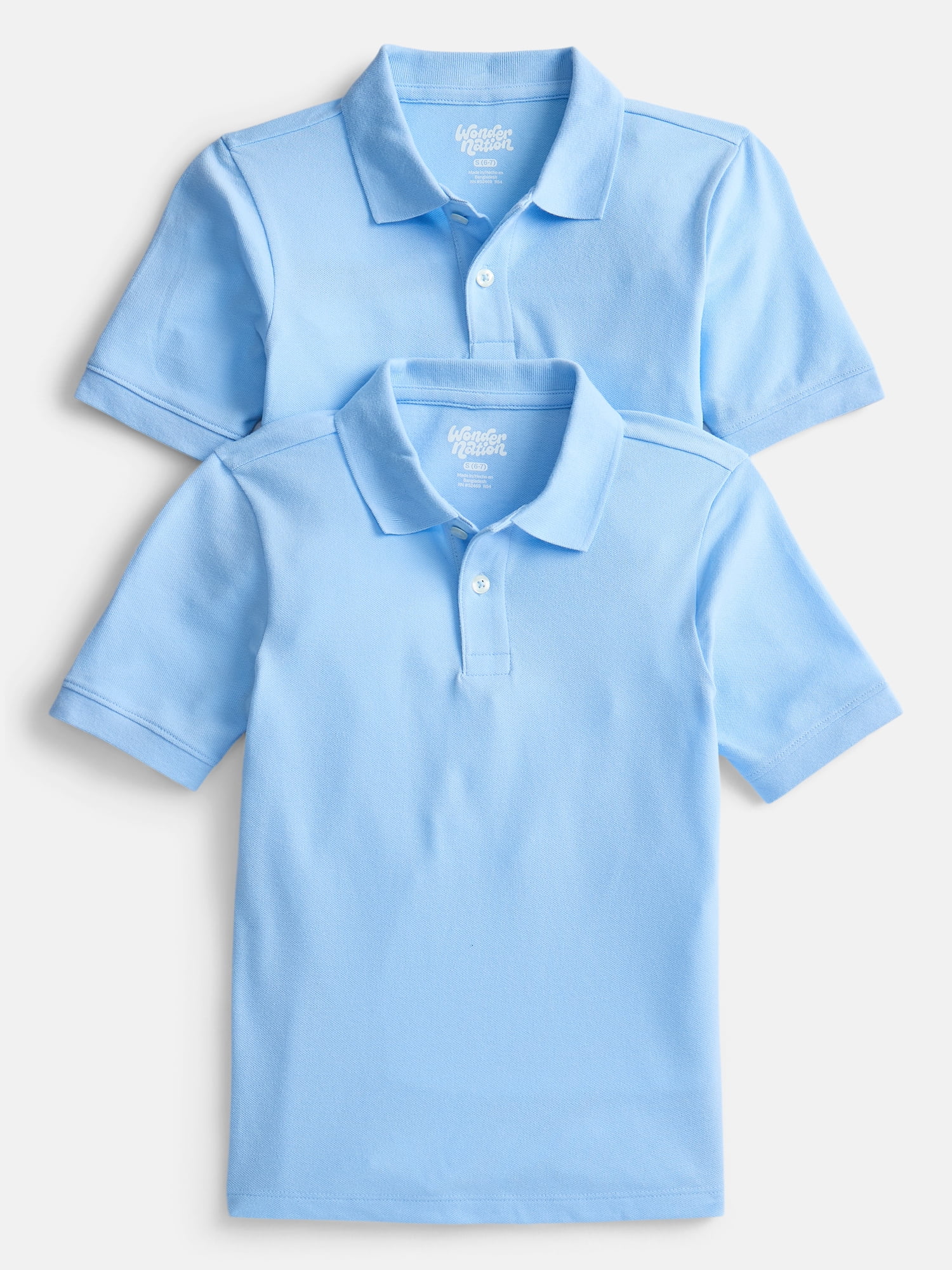 Wonder Nation Boys School Uniform Short Sleeve Pique Polo Shirt, 2-Pack, Size 4-18 & Husky