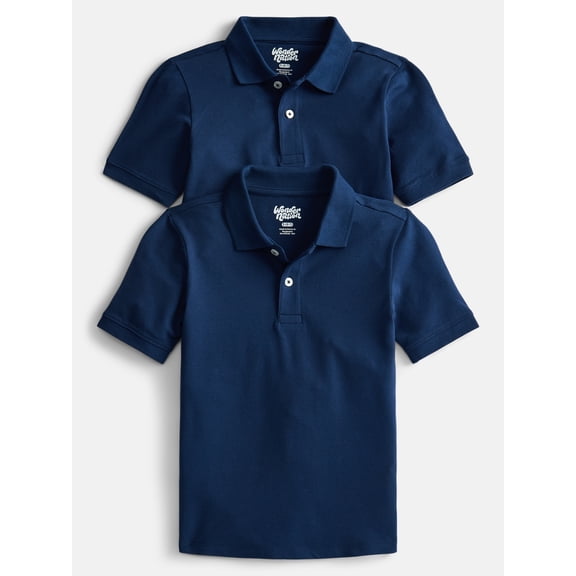 Wonder Nation Boys School Uniform Short Sleeve Pique Polo Shirt, 2-Pack, Size 4-18 & Husky
