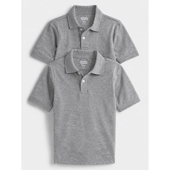Wonder Nation Boys School Uniform Short Sleeve Pique Polo Shirt, 2-Pack, Size 4-18 & Husky