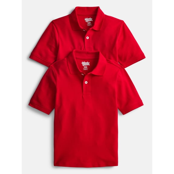 Wonder Nation Boys School Uniform Short Sleeve Pique Polo Shirt, 2-Pack, Size 4-18 & Husky