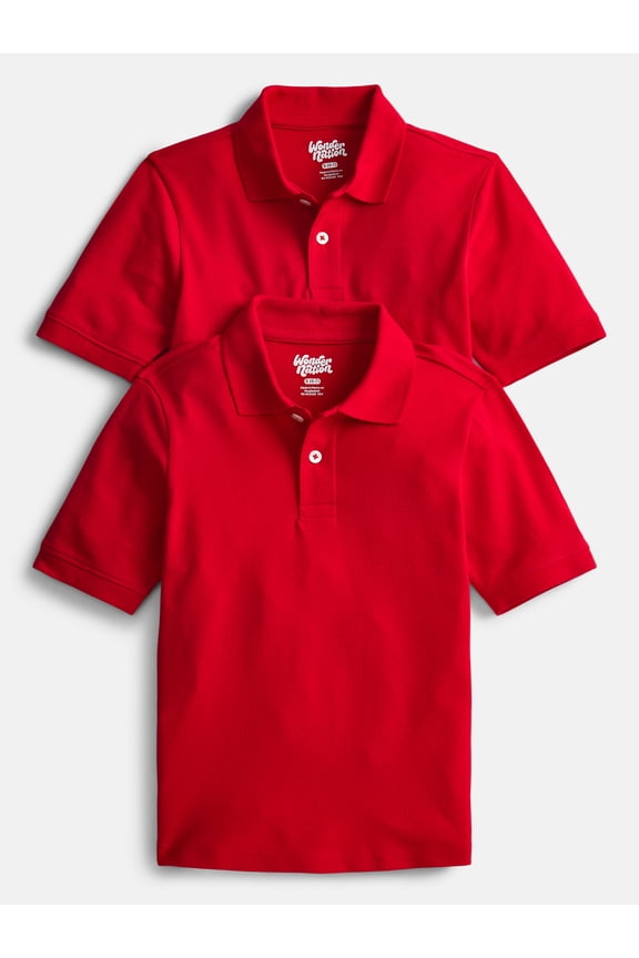 Boys School Uniform Short Sleeve Pique Polo Shirt, 2-Pack, Size 4-18 & Husky