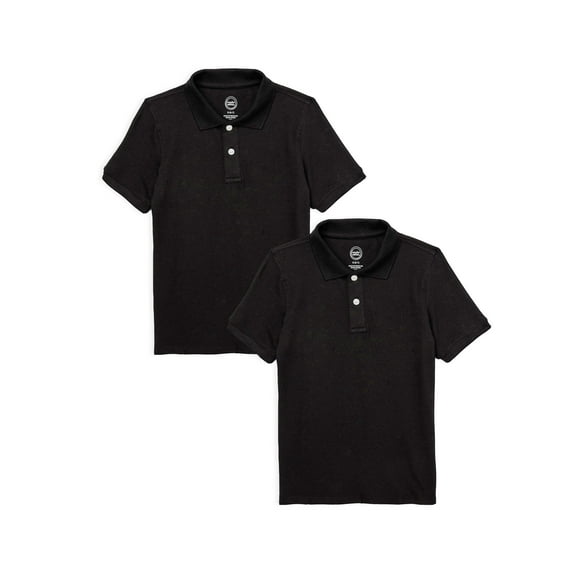 Wonder Nation Boys School Uniform Short Sleeve Pique Polo, 2-Pack, Sizes 4-18 & Husky