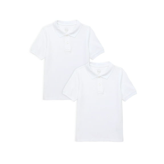 Wonder Nation Boys School Uniform Short Sleeve Pique Polo, 2-Pack, Sizes 4-18 & Husky