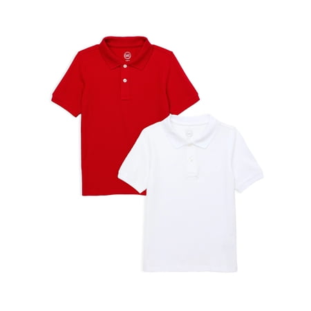 Wonder Nation Boys School Uniform Short Sleeve Pique Polo, 2-Pack, Sizes 4-18 & Husky