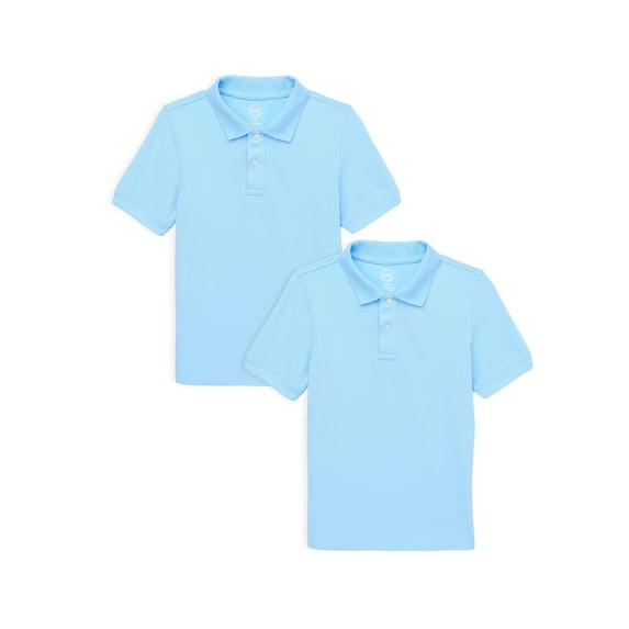 Wonder Nation Boys School Uniform Short Sleeve Pique Polo, 2-Pack, Sizes 4-18 & Husky