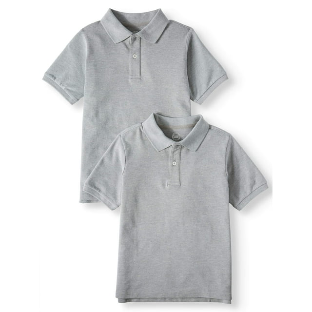 Wonder Nation Boys School Uniform Short Sleeve Pique Polo Shirts, 2-Pack Value Bundle, Sizes 4-18 & Husky