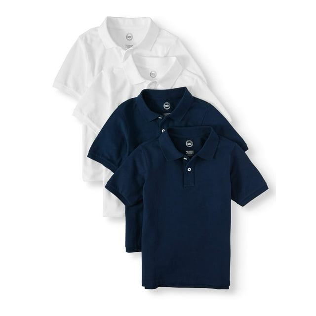 Wonder Nation Boys School Uniform Short Sleeve Pique Polo Shirts, 4-Pack Value Bundle, Sizes 4-18