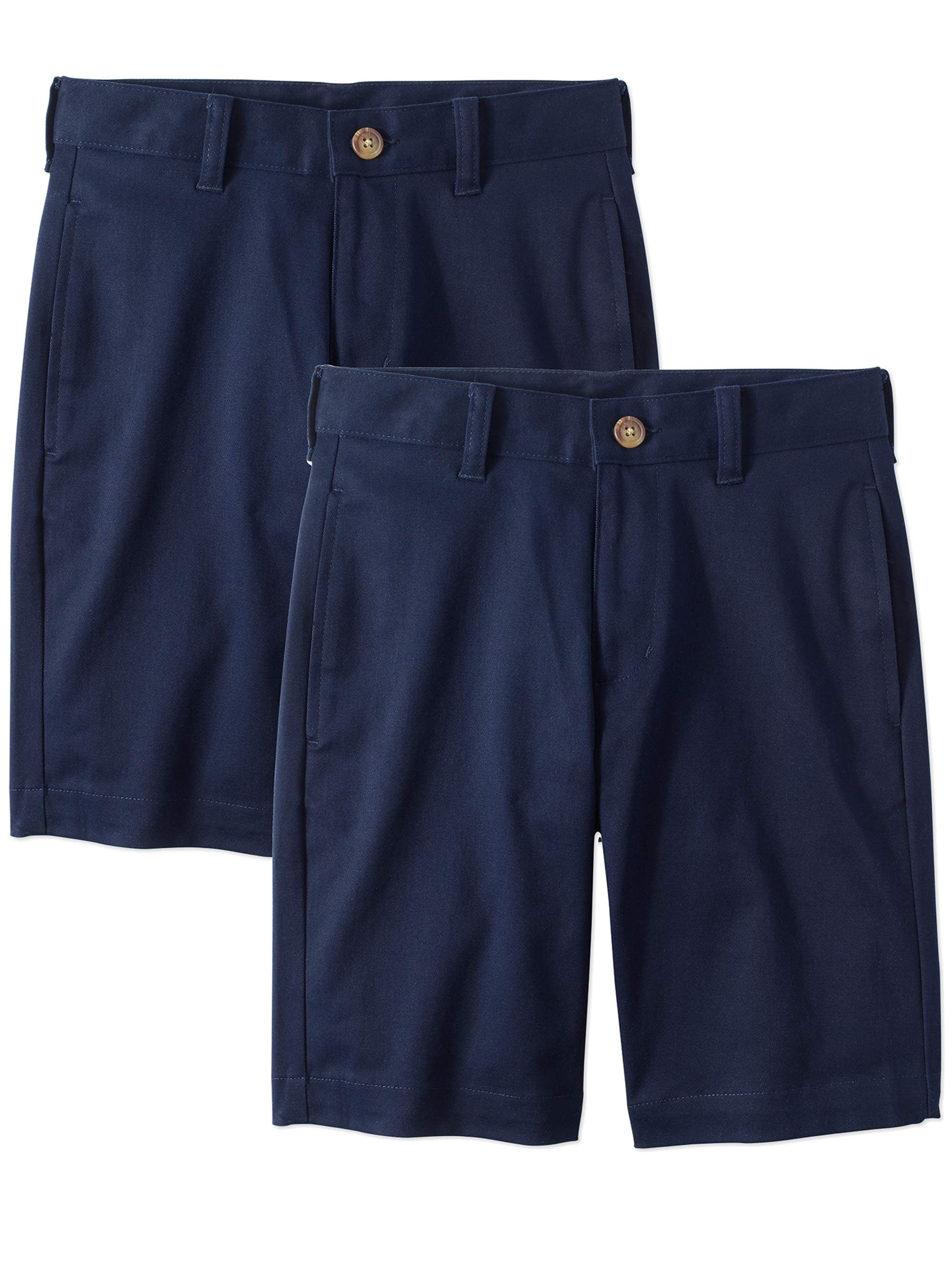 Wonder Nation Boys School Uniform Super Soft Flat Front Shorts, 2Pack
