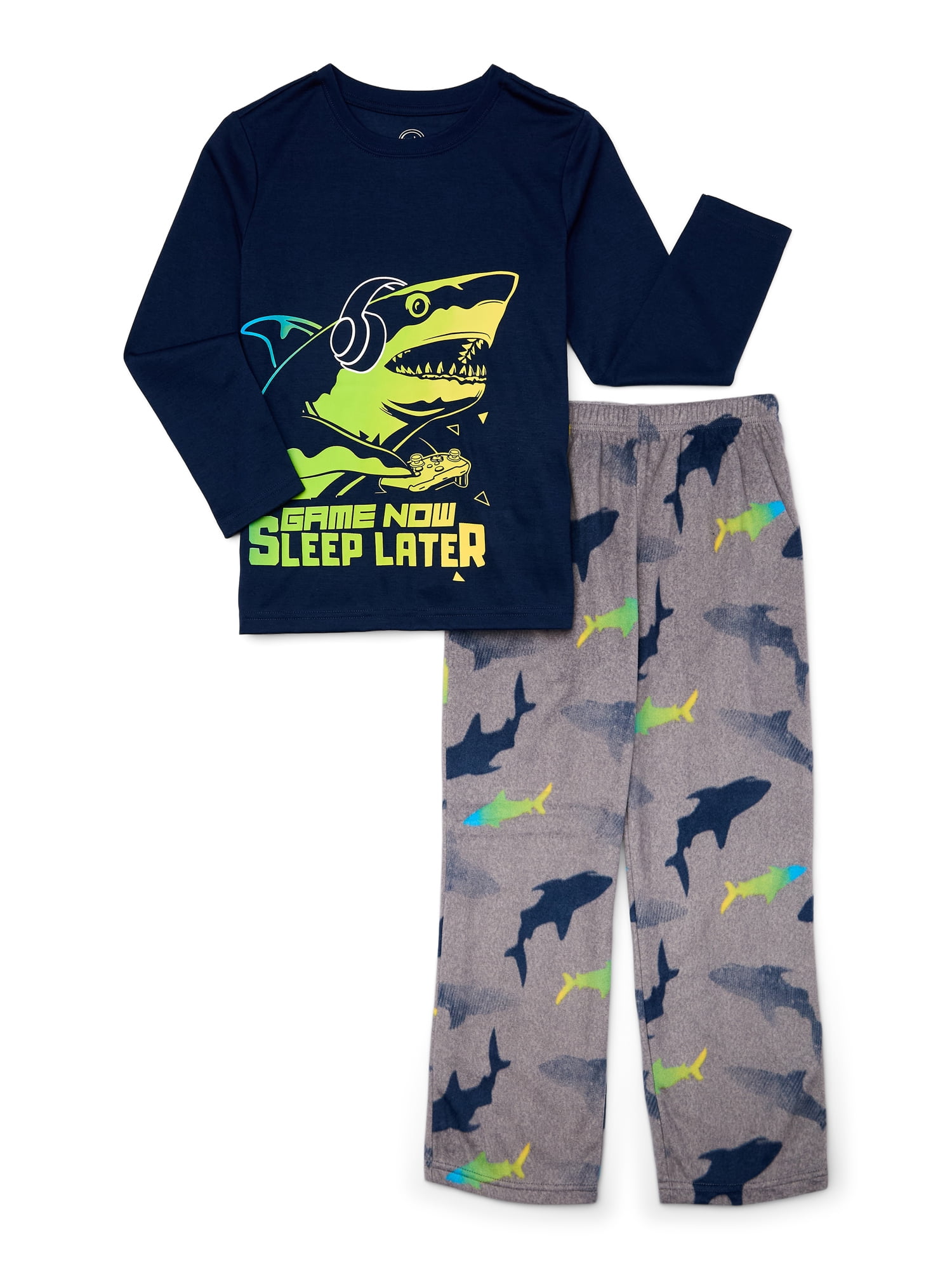 Wonder Nation Boys Shark Long Sleeve Top and Pants 2 Piece Sleep Set Sizes 4 18 Husky Walmart