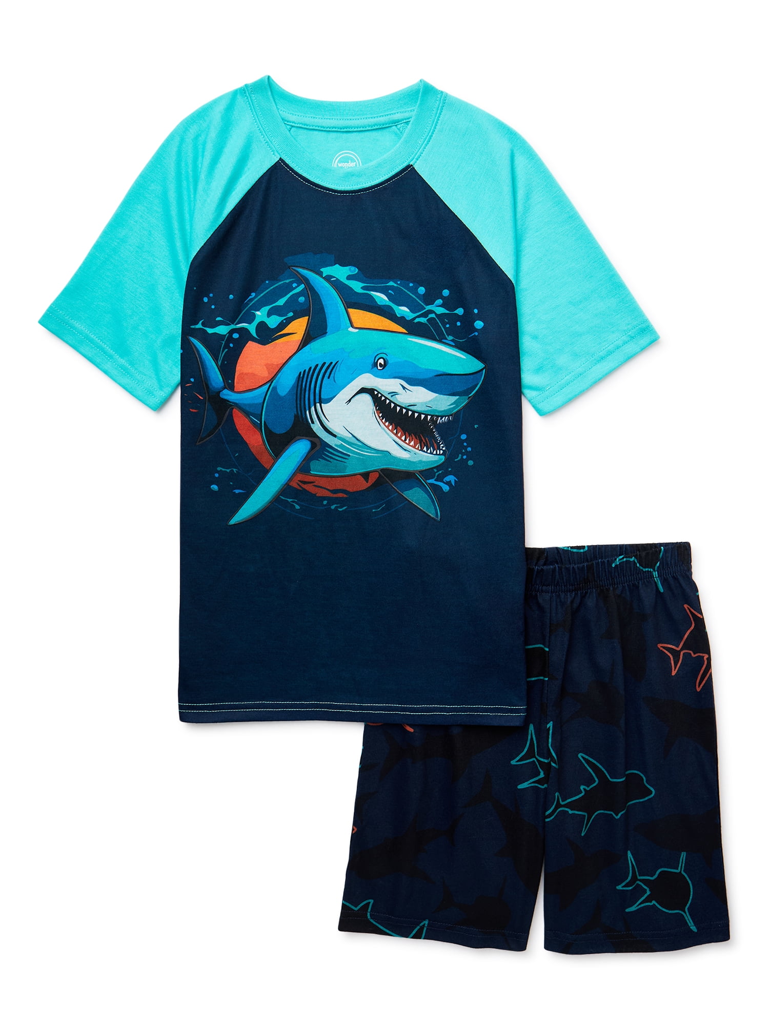 Wonder Nation Boys Shark Short Sleeve and Shorts 2-Piece Sleep Set, Sizes 4-16 Husky
