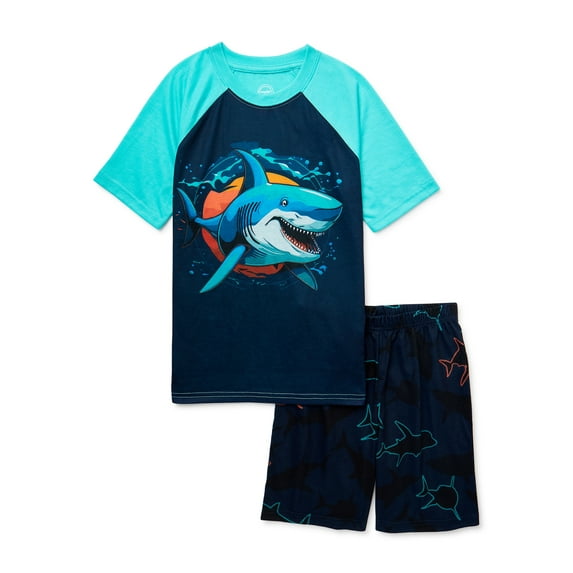 Wonder Nation Boys Shark Short Sleeve and Shorts 2-Piece Sleep Set, Sizes 4-16 Husky