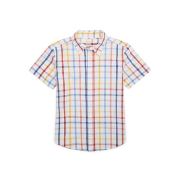 Wonder Nation Boys Button Up Shirt with Short Sleeves, Sizes 4/5-18 & Husky