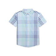 WONDER NATION Boys Button Up Shirt with Short Sleeves, Sizes 4/5-18 & Husky