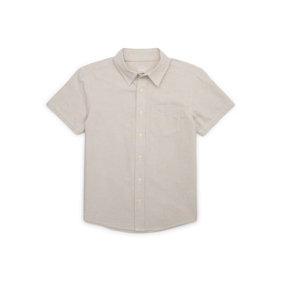 Wonder Nation Boys Button Up Shirt with Short Sleeves, Sizes 4/5-18 & Husky